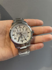 Guess Exec Quartz Silver Dial Silver Steel Strap Watch for Men - W0075G3