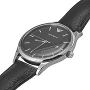 Emporio Armani Lambda Classic Quartz Black Dial Black Leather Strap Watch For Men - AR11020