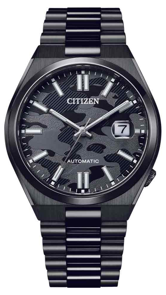 Citizen Tsuyosa Automatic Camouflage Black Dial Black Steel Strap Watch For Men - NJ0155-87E