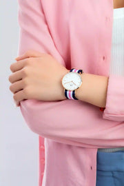 Daniel Wellington Classic South Hampton White Dial Two Tone Nylon Strap Watch For Women - DW00100034