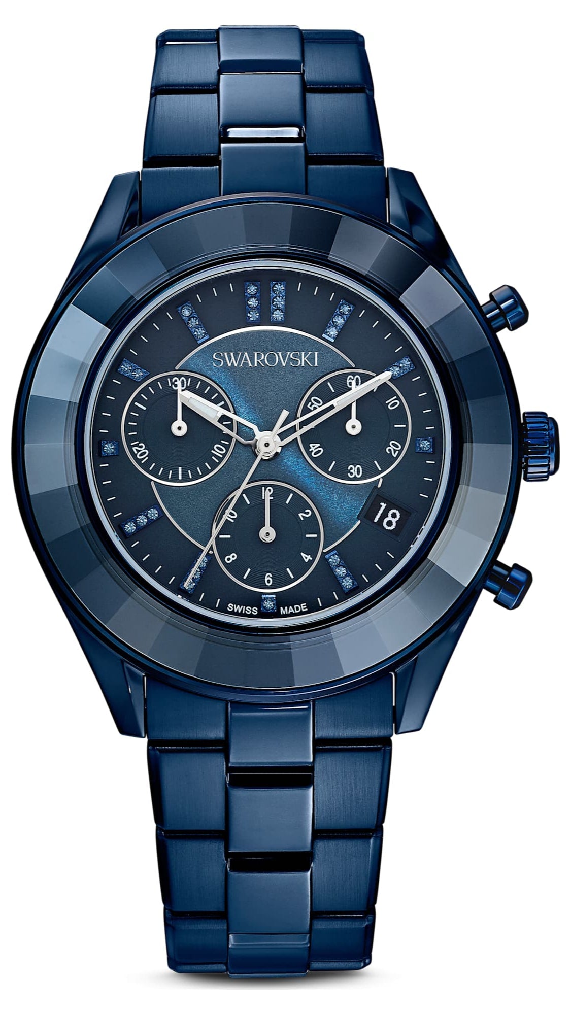 Swarovski Octea Lux Sport Chronograph Blue Dial Blue Steel Strap Watch for Women - 5610475