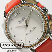 Coach Delancey White Dial Orange Leather Strap Watch for Women - 14502880