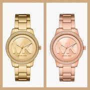 Michael Kors Tibby Three Hand Gold Dial Gold Steel Strap Watch For Women - MK6879