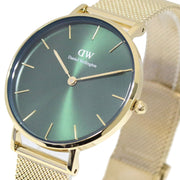 Daniel Wellington Petite Emerald Green Dial Gold Mesh Strap Watch For Women - DW00100480