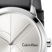 Calvin Klein Minimal Black Dial Black Leather Strap Watch for Men - K3M211C3