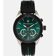 Maserati Traguardo Chronograph Green Dial Black Silicone Strap Watch For Men - R8871612043
