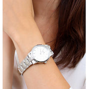 Daniel Wellington Iconic Link White Dial Silver Steel Strap Watch for Women - DW00100203