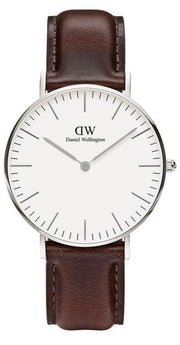 Daniel Wellington Classic Bristol White Dial Brown Leather Strap Watch For Women - DW00100056