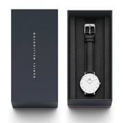 Daniel Wellington Classic Petite Sheffield White Dial Black Leather Strap Watch For Women - DW00100186