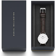 Daniel Wellington Classic Petite York White Dial Black Leather Strap Watch For Women - DW00100188