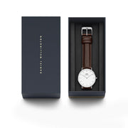 Daniel Wellington Classic Bristol White Dial Brown Leather Strap Watch For Women - DW00100056