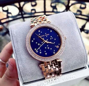 Michael Kors Darci Blue Dial Rose Gold Steel Strap Watch for Women - MK3728