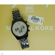 Michael Kors Lexington Chronograph Crystals Silver Dial Black Steel Strap Watch for Men - MK8605
