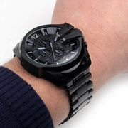 Diesel Mega Chief Chronograph Black Dial Black Steel Strap Watch For Men - DZ4355