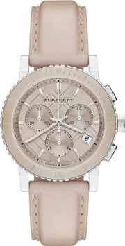 Burberry The City Chronograph Rose Gold Dial Beige Leather Strap Watch For Women - BU9702