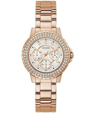Guess Crown Jewel Multifunction Diamonds White Dial Rose Gold Steel Strap Watch For Women - GW0410L3