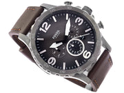 Fossil Nate Chronograph Grey Dial Brown Leather Strap Watch for Men - JR1424