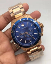 Movado Series 800 Blue Dial Gold Steel Strap Watch For Men - 2600144