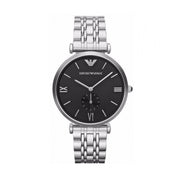 Emporio Armani Retro Black Dial Silver Steel Strap Watch For Men - AR1676