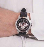 Maserati SFIDA Chronograph Black Silver Dial Black Rubber Strap Watch For Men - R8851123001