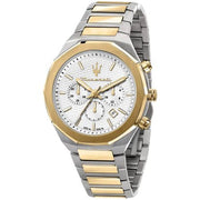 Maserati Stile Chronograph White Dial Two Tone Steel Strap Watch For Men - R8873642009