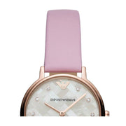 Emporio Armani Kappa Mother Of Pearl White Dial Pink Leather Strap Watch For Women - AR11130