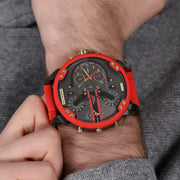 Diesel Mr Daddy 2.0 Chronograph Grey Dial Red Rubber Strap Watch For Men - DZ7430