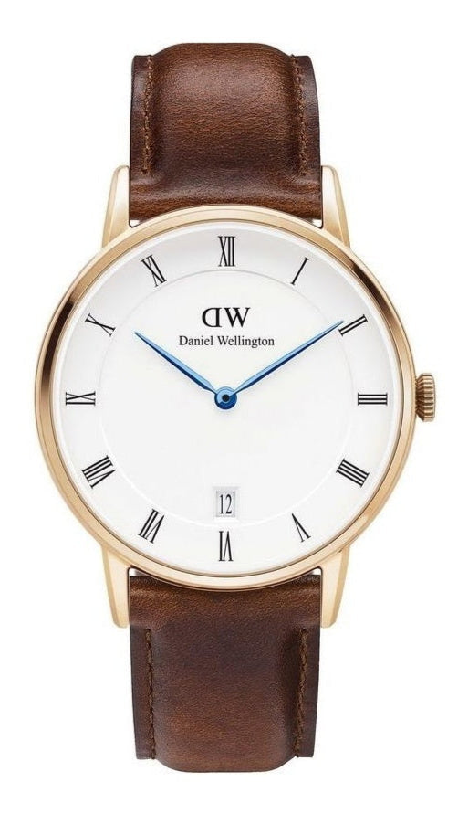 Daniel Wellington Dapper St Mawes White Dial Brown Leather Strap Watch For Women - DW00100091