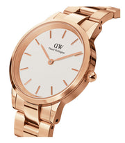 Daniel Wellington Iconic Link White Dial Rose Gold Steel Strap Watch for Women - DW00100213