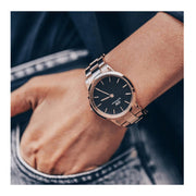 Daniel Wellington Iconic Link Black Dial Rose Gold Steel Strap Watch for Women - DW00100210