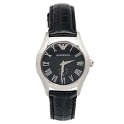 Emporio Armani Velente Black Dial Black Leather Strap Watch For Women - AR0644