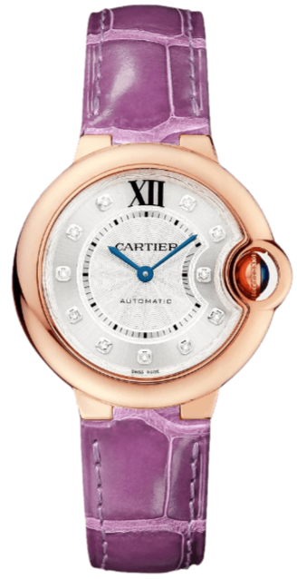 Cartier Ballon Bleu Diamonds White Dial Pink Leather Strap Watch for Women - WE902050