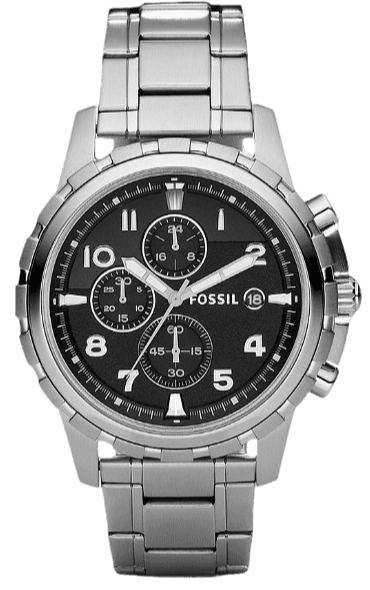Fossil Dean Chronograph Black Dial Silver Steel Strap Watch for Men - FS4542
