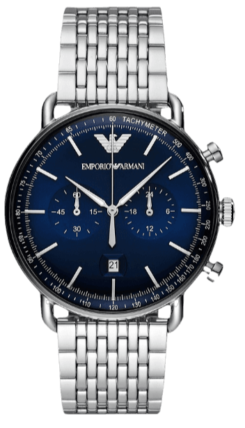 Emporio Armani Aviator Chronograph Blue Dial Silver Steel Strap Watch For Men - AR11238