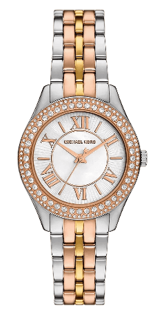 Michael Kors Harlowe Three-Hand Mother of Pearl White Dial Tri Tone Steel Strap Watch for Women - MK4846