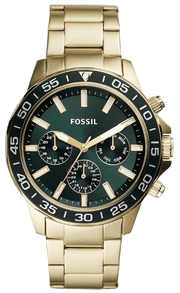 Fossil Bannon Multifunction Chronograph Green Dial Gold Steel Strap Watch for Men - BQ2493