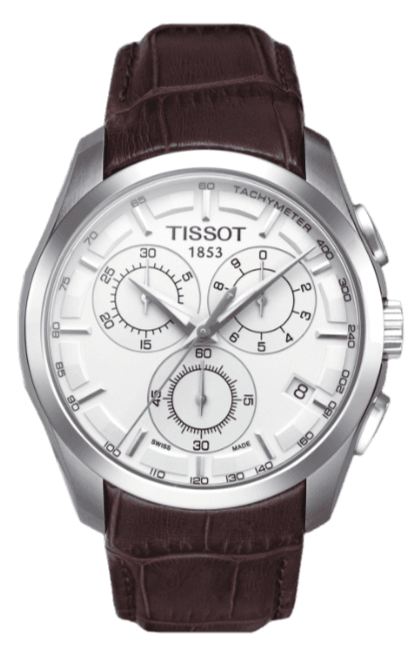Tissot Couturier Chronograph White Dial Brown Leather Strap Watch For Men - T035.617.16.031.00