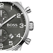 Hugo Boss Aeroliner Chronograph Black Dial Silver Steel Strap Watch for Men - 1513181