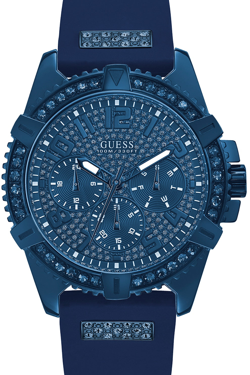 Guess Frontier Crystals Blue Dial Blue Silicon Strap Watch For Men - W1132G4