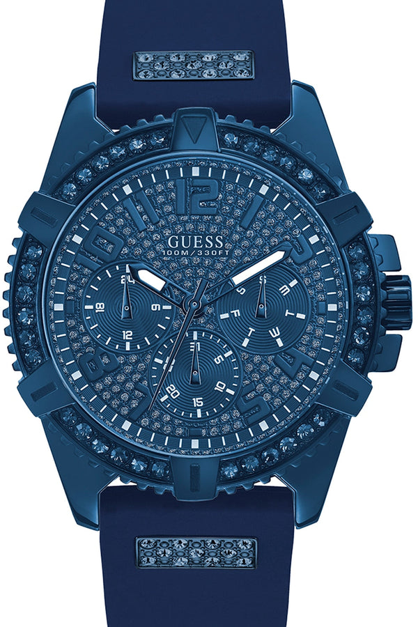 Guess Frontier Crystals Blue Dial Blue Silicon Strap Watch For Men - W1132G4