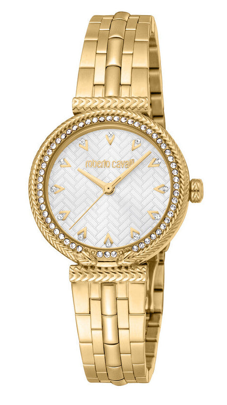 Just Cavalli Chiarezza Snake Core Silver Dial Gold Steel Strap Watch for Women - RC5L078M0025