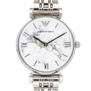 Emporio Armani Gianni T Bar White Marble Dial Silver Steel Strap Watch For Women - AR11170