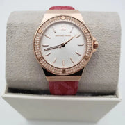 Michael Kors Lennox Three Hand Silver Dial Red Leather Strap Watch For Women - MK7308