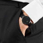 Daniel Wellington Classic Sheffield Black Dial Black Leather Strap Watch For Women - DW00100145