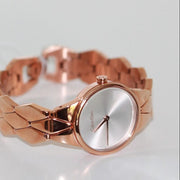 Calvin Klein Snake Silver Dial Rose Gold Steel Strap Watch For Women - K6E23646