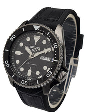 Seiko 5 Sport Automatic Black Dial Black Silicone Strap Watch For Men - SRPD65K3
