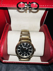 Salvatore Ferragamo F-80 Classic Black Dial Gold Steel Strap Watch for Men - SFHY00821