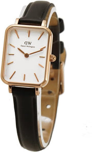 Daniel Wellington Quadro White Dial Black Leather Strap Watch For Women - DW00100434