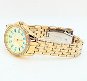 Michael Kors Mini Pilot Quartz Gold Dial Gold Steel Strap Watch For Women - MK7366