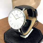 Daniel Wellington Classic Sheffield White Dial Black Leather Strap Watch For Men - DW00100020